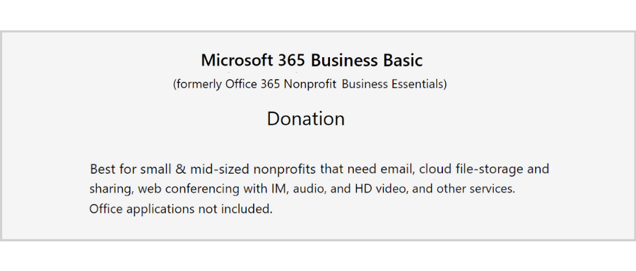 free email hosting for nonprofits - Microsoft 365 Business Basic