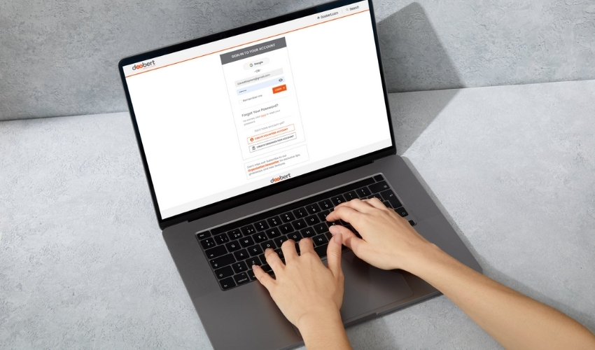 Shelter worker using Doobert dashboard to manage rehoming cases